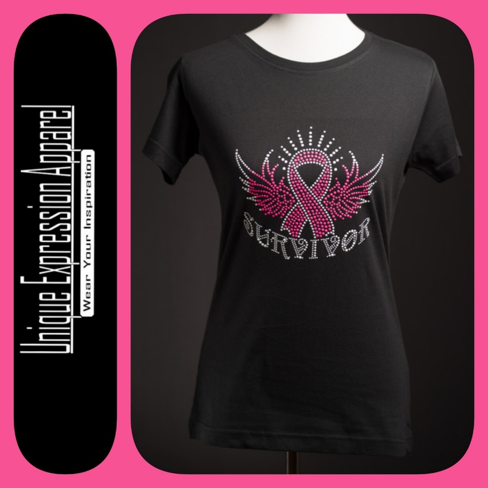 5⭐ "Survivor" breast cancer awareness black tee